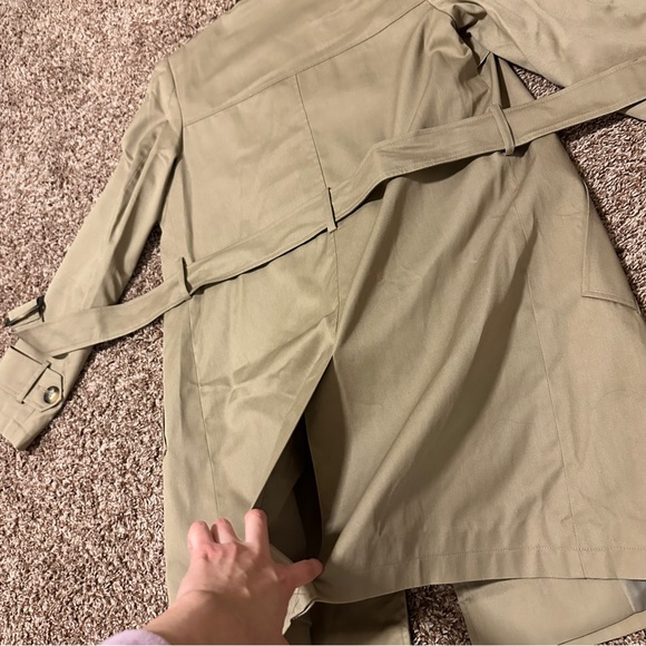 ASOS NEW CREAM TANNED TRENCH COAT SIZE 4 WITH BELT AND SIDED POCKETS - Picture 10 of 12